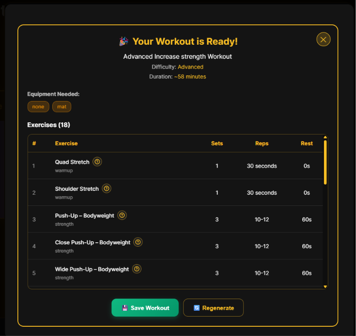 Gymion AI-generated workout