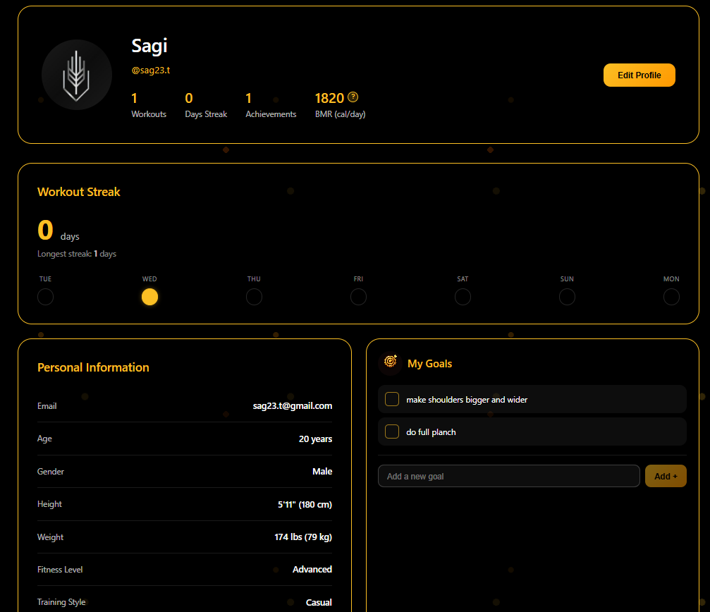 Gymion profile page