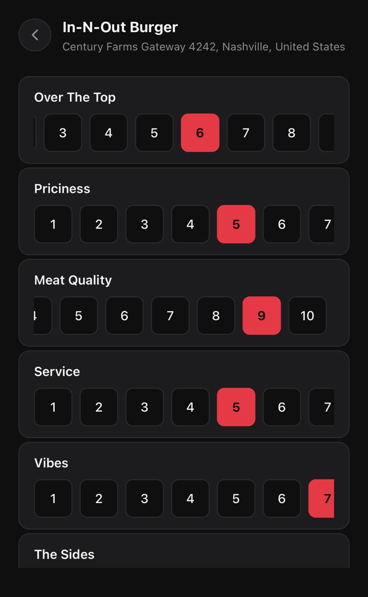 Top Burger 7-category rating flow